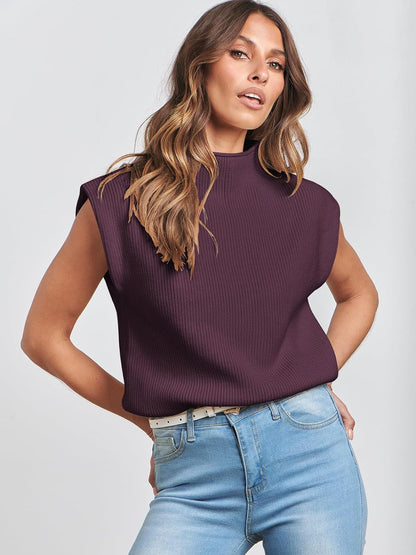 Women'S Mock Neck Sleeveless Sweater Vest Casual Cap Sleeve Knit Pullover Tank Tops 2025 Spring Summer Clothes