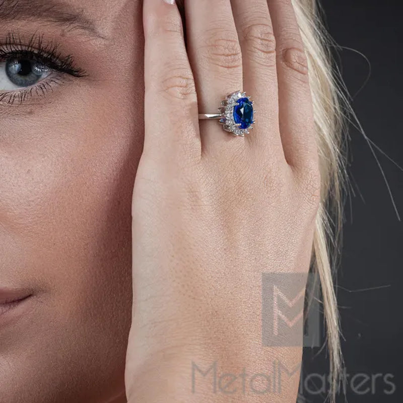Women'S Sterling Silver Kate Middleton 3Ct. Engagement Ring Sapphire Blue Cubic Zirconia