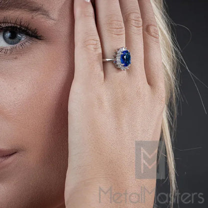 Women'S Sterling Silver Kate Middleton 3Ct. Engagement Ring Sapphire Blue Cubic Zirconia