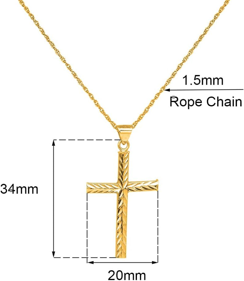 925 Sterling Silver Diamond Cut Cross Pendant Silver Rope Chain Necklace for Women & Men Religious Jewelry - Made in Italy Comes with a Gift Box