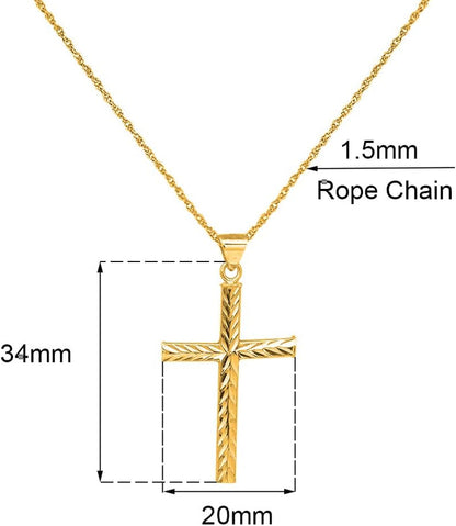 925 Sterling Silver Diamond Cut Cross Pendant Silver Rope Chain Necklace for Women & Men Religious Jewelry - Made in Italy Comes with a Gift Box