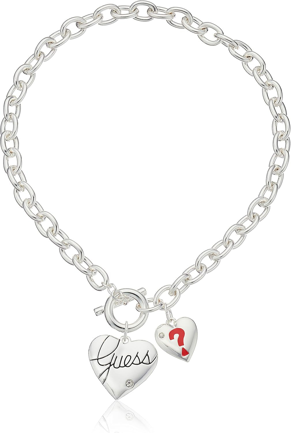 "Basic Silver Logo Heart and Pave Heart Toggle Pendant Necklace