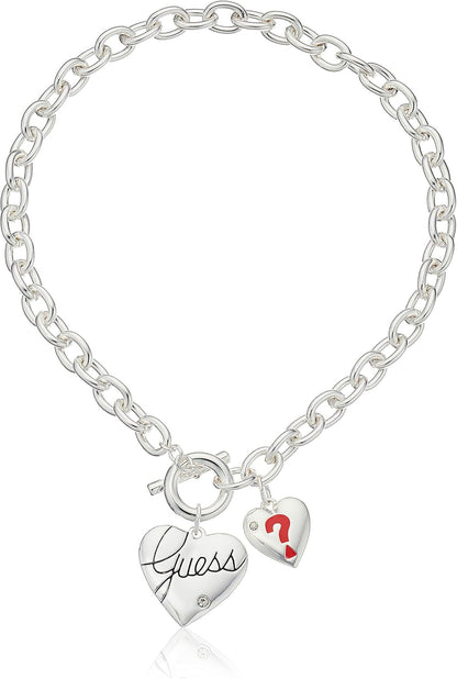 "Basic Silver Logo Heart and Pave Heart Toggle Pendant Necklace