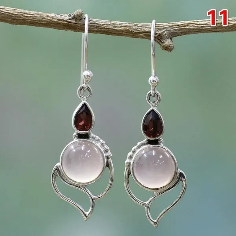 12Styles Vintage Earrings Rainbow Moonstone Earring Amethyst&Peridot&Pearl Dangle Earrings for Women Wedding Bridal Jewelry Gifts