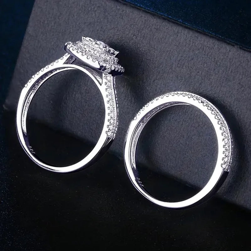 Wedding Rings 2 Pcs/Set Micro Pave Moissanite Square Rings for Women Princess Engagement Proposal Gift