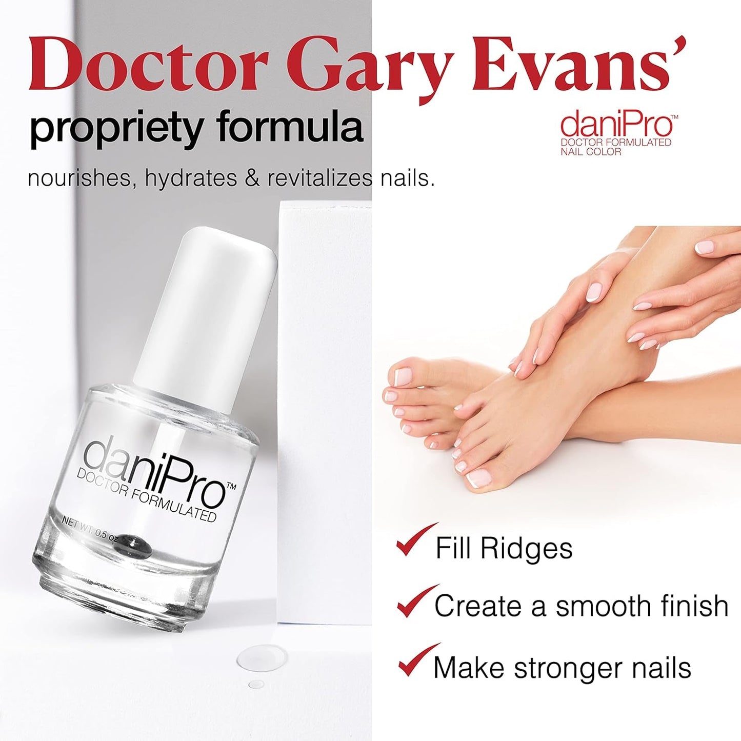 Doctor-Formulated Clear Base Coat Nail Polish, 0.5 Oz - Base Coat Nail Polish with Undecylenic Acid, Vitamins & Biotin - Nail Base Coat for Stronger, Healthier Nails, Manufactured in the USA