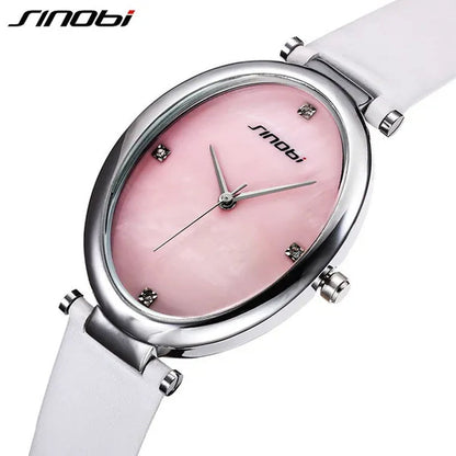 Ladies Elegant Ceramic Dial Oval Leather Band OL Business Watch Women Bracelet Rose Gold Wristwatch