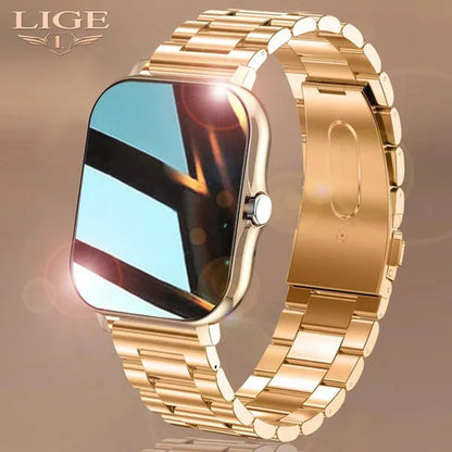LIGE Smart Watch for Women and Men 1.69" Color Screen Full Touch Fitness Tracker Bluetooth Call Smart Clock Ladies Luxury Gold Smart Watch Relogio Smartwatch