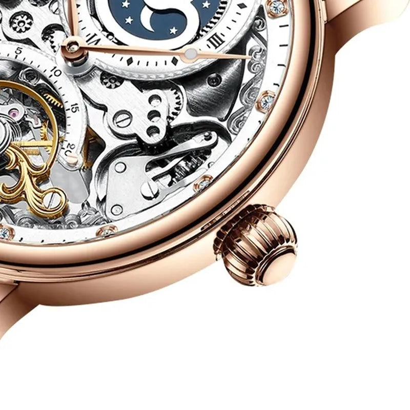 KINYUED Mechanical Automatic Watch Men Tourbillon Wristwatch Sports Clock Mechanism Self Winding Watches Casual Moon Horloge Man Watches