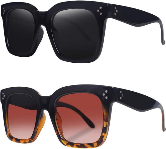 Vintage Women Oversized Sunglasses Designer Luxury Square Sun Glasses UV400 Protection Flat Lens