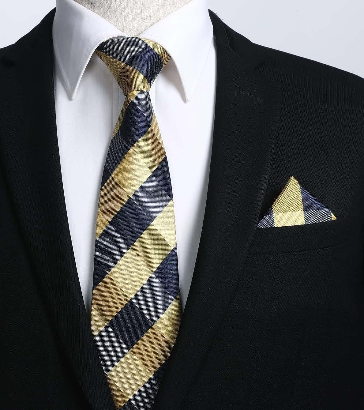 Ties for Men Formal Business Plaid Checked Mens Ties and Pocket Square Set Classic Wedding Necktie Handkerchief