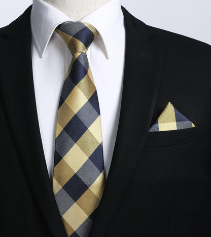 Ties for Men Formal Business Plaid Checked Mens Ties and Pocket Square Set Classic Wedding Necktie Handkerchief