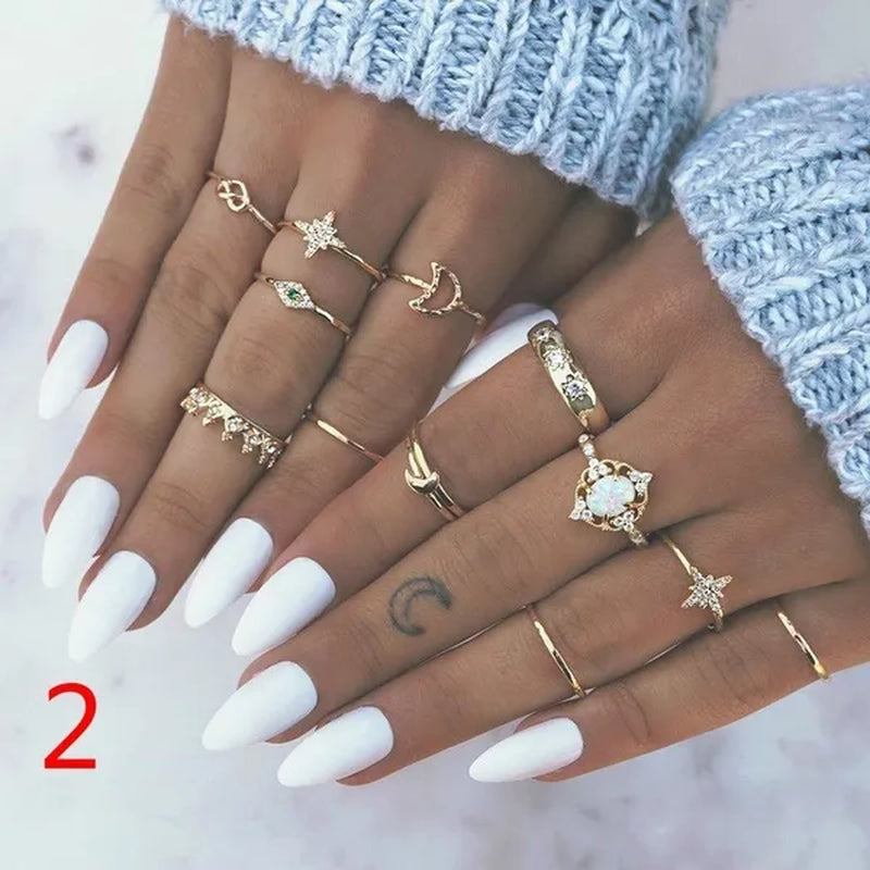 10style Retro Beauty Avatar  Coin Cross Ring Set Pattern Love Fatima Palm   Ring Set for Women
