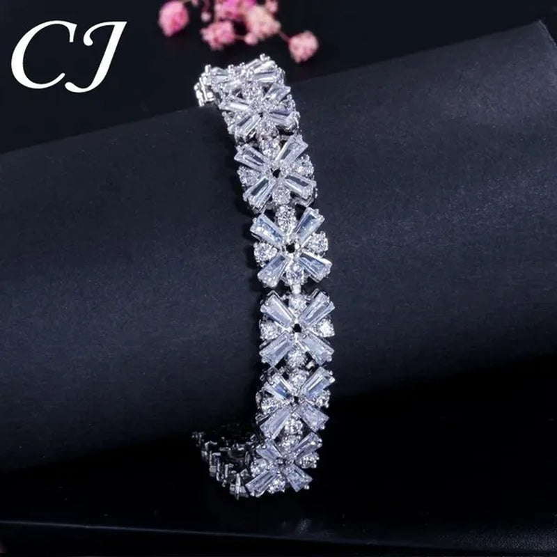 CANDICE Luxury Bridal White Gold Plated Jewelry Top Quality AAA+ Cubic Zirconia Wedding Bracelet Bangle for Bride