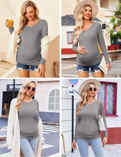 Womens Maternity Shirts Long Sleeve 3 Packs Pregnancy Tee Top Tunic Blouse Casual Mama Clothes S-XXL