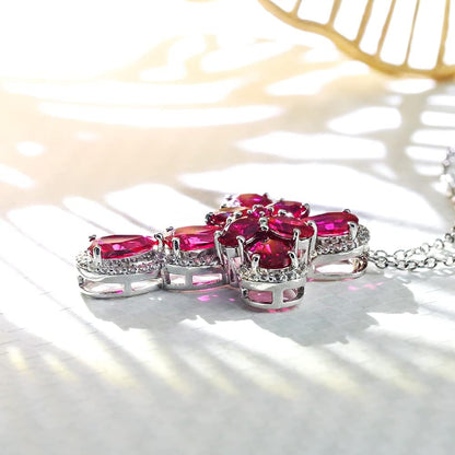 Womens Gemstone Cross Pendant Necklace 925 Sterling Silver Created Ruby Peridot Religious Christian Jesus Jewelry Water Wave Chain 18+2 Inches