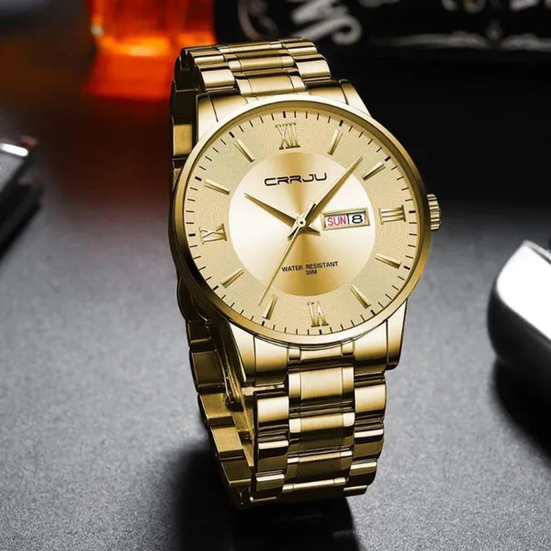 CRRJU Men's Minimalist Leisure Luxury Automatic Dating Watch Fashion Business Japanese Movement Quartz Waterproof Watch Men's Silver Stainless Steel Watch Band