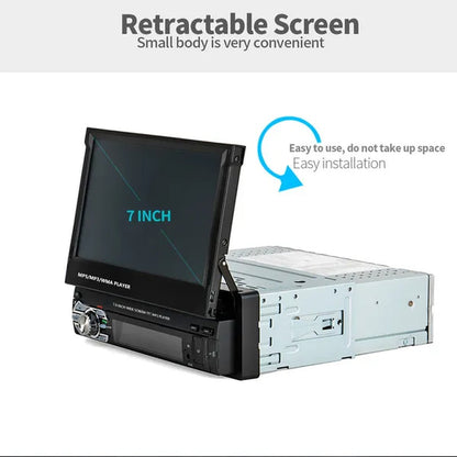 1DIN 7" HD Retractable Touch Screen Car Stereo Audio Bluetooth Car Radio Support Bluetooth/Usb/Aux/Fm/Am Mirrorlink+ SWC+ Rearview Camera (Optional)