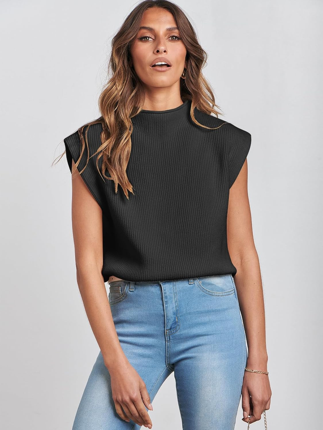 Women'S Mock Neck Sleeveless Sweater Vest Casual Cap Sleeve Knit Pullover Tank Tops 2025 Spring Summer Clothes