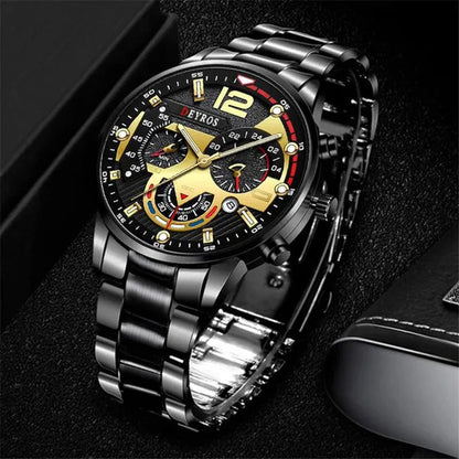 Fashion Men’s Stainless Steel Watches Luxury Quartz Wristwatch Calendar Luminous Clock Men Business Casual Watch