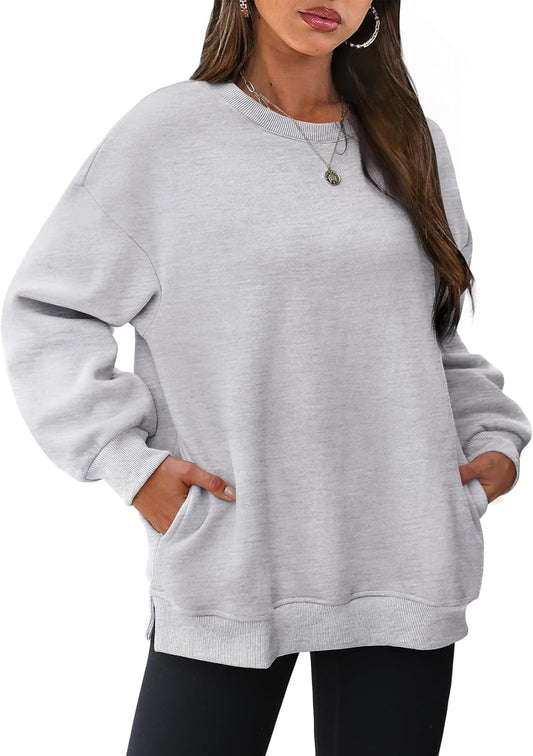 Womens Oversized Sweatshirts Crewneck Long Sleeve Tops Fleece Pullover Fall Fashion Clothes with Pocket