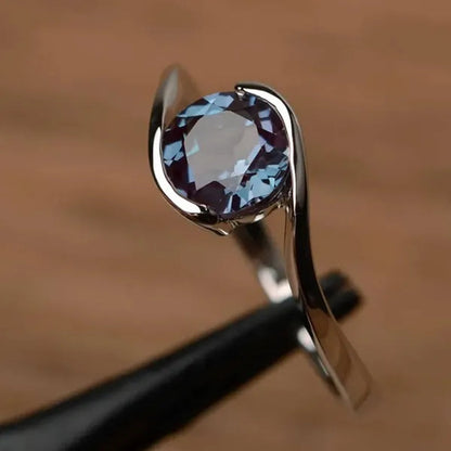 Natural Gemstone Rings for Women 925 Silver Solitaire Alexandrite Rings Bridal Proposal Engagement Ring Jewelry