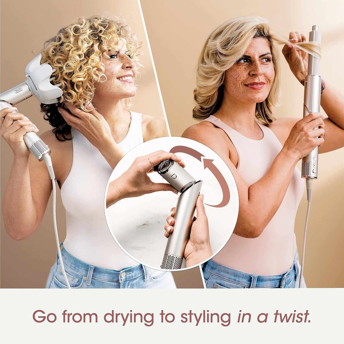 HD435 Flexstyle Air Styling & Drying System, Powerful Hair Blow Dryer & Multi-Styler with Auto-Wrap Curlers, Curl-Defining Diffuser, Oval Brush, & Concentrator Attachment, Stone