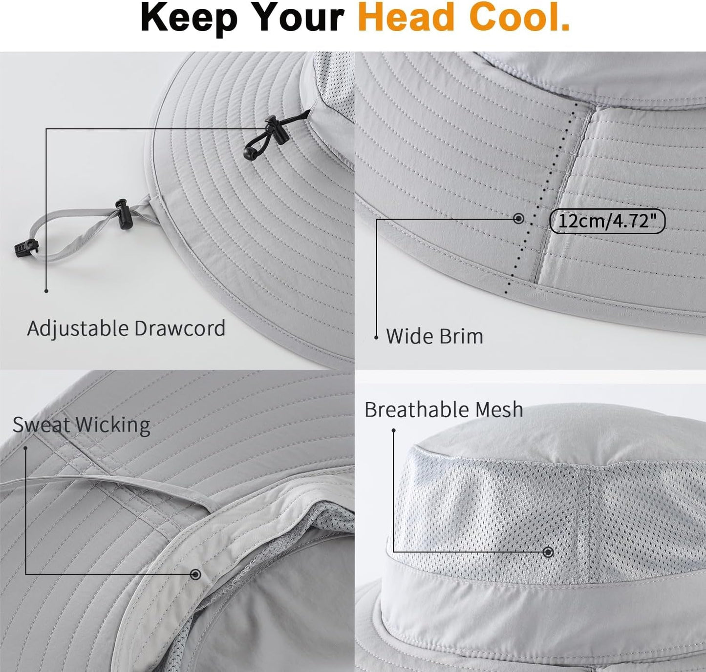 UPF50+ Mens Sun Hat Wide Brim Fishing Hat Foldable Large Brim UV Protection Sun Hat for Men Women Beach Gardening