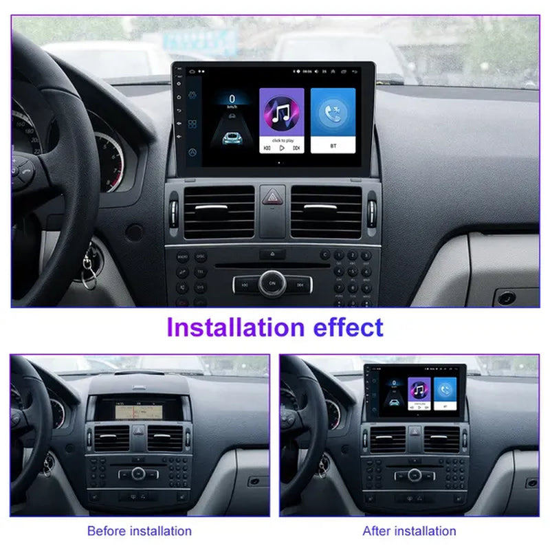 PODOFO【2+32G】HD 9'' Android 10.1 Car Radio Stereo with GPS Navigation Wifi Bluetooth FM/RDS for Mercedes-Benz W204 2006-2011 with 12LED Camera/ DVR (Optional)