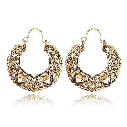 Vintage Fashion Ladies Boho 925 Silver Petal Heart Metal Totem Earrings Earrings Large Hoop Earrings Charm Bridal Wedding Engagement Earrings Anniversary Birthday Party Gift Jewelry 1 Pair