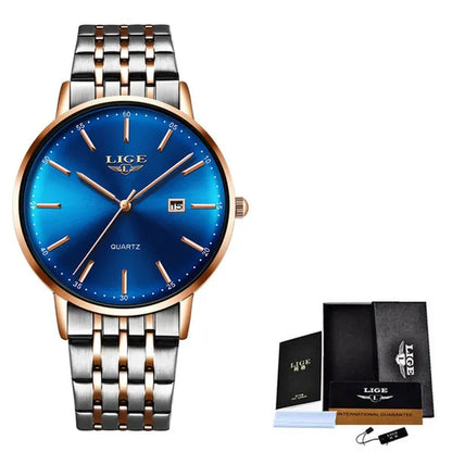 LIGE Luxury Ladies Watch Waterproof Rose Gold Steel Strap Women Wrist Watches Top Brand Bracelet Clocks Montre Femme