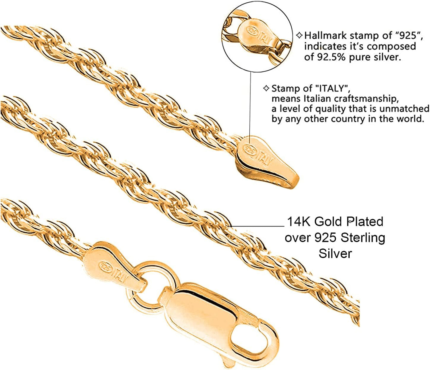 925 Sterling Silver Diamond Cut Cross Pendant Silver Rope Chain Necklace for Women & Men Religious Jewelry - Made in Italy Comes with a Gift Box