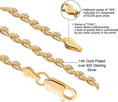 925 Sterling Silver Diamond Cut Cross Pendant Silver Rope Chain Necklace for Women & Men Religious Jewelry - Made in Italy Comes with a Gift Box