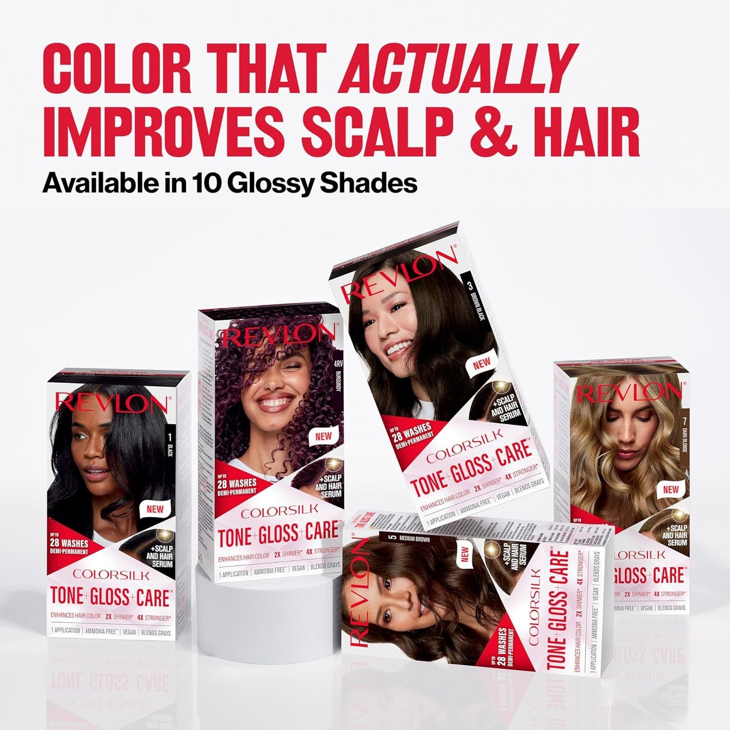 Colorsilk Tone + Gloss + Care Demi Permanent Hair Color, Dye Kit with Leave-In Scalp and Haircare Serum, 2X Shinier, 4X Stronger, 1 Black, 4.5 Fl Oz