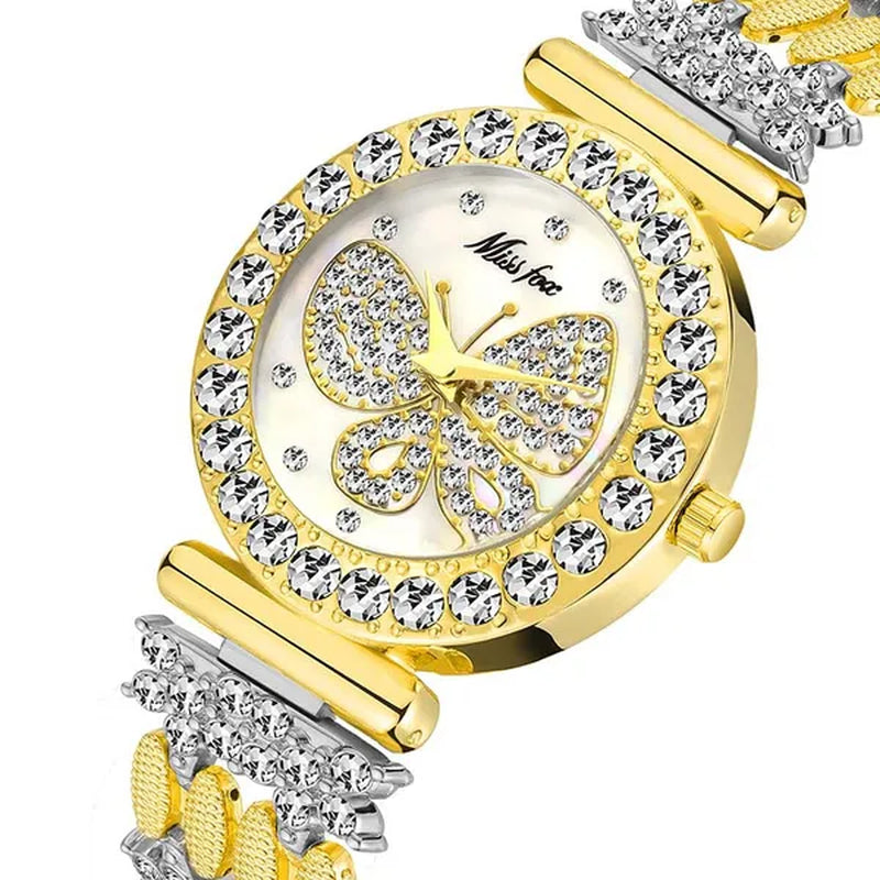 Butterfly Women Watches Luxury Brand Big Diamond 18K Gold Watch Waterproof Special Bracelet Expensive Ladies Wrist Watch