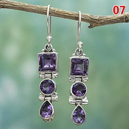 12Styles Vintage Earrings Rainbow Moonstone Earring Amethyst&Peridot&Pearl Dangle Earrings for Women Wedding Bridal Jewelry Gifts