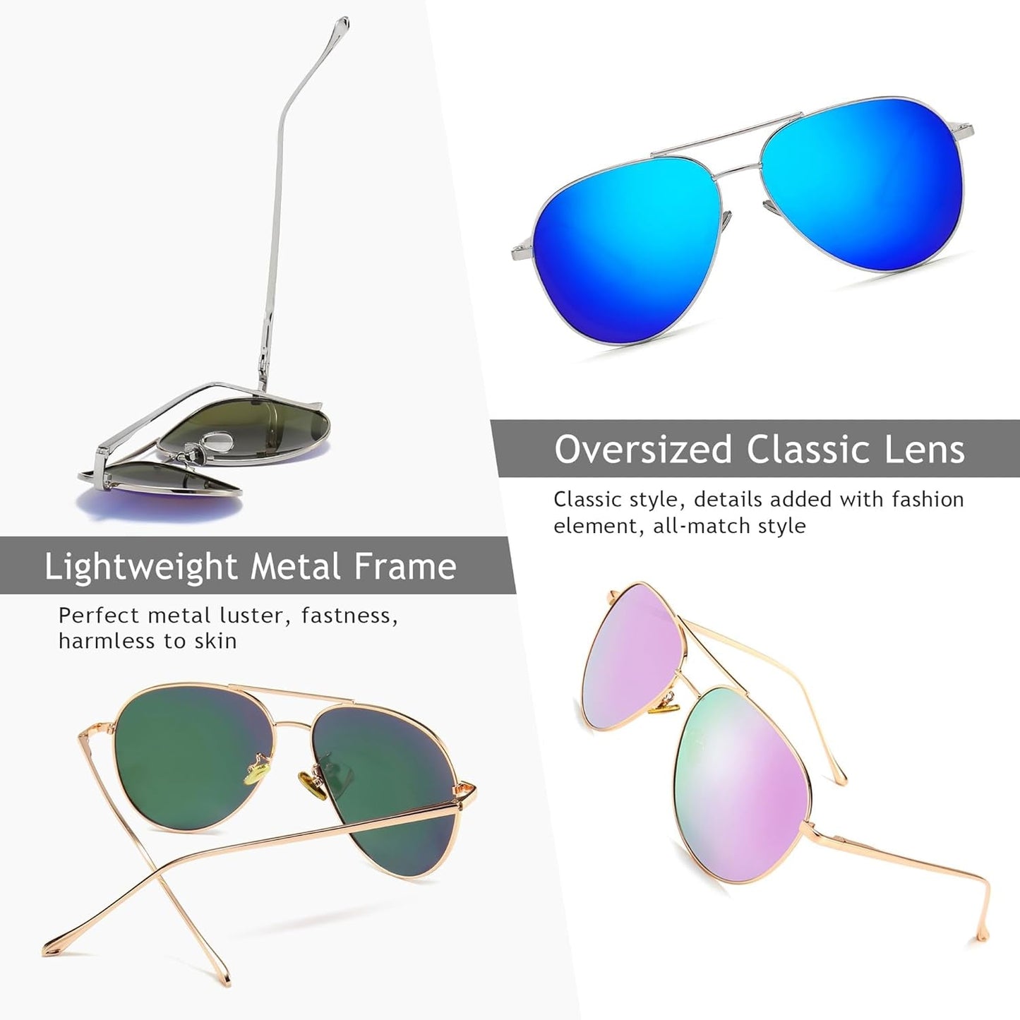 Women'S Lightweight Oversized Aviator Sunglasses - Mirrored Polarized Lens