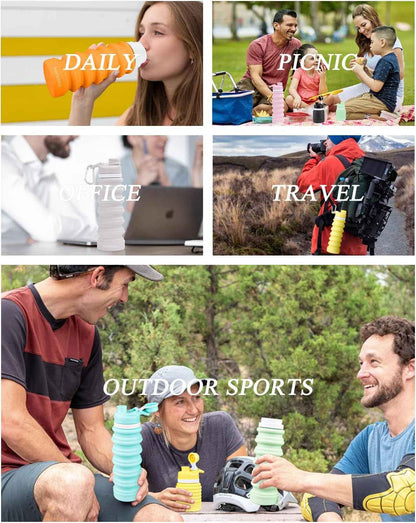 Collapsible Water Bottle, 26Oz Silicone Foldable Water Bottles Leakproof BPA Free Travel Water Bottles with Carabiner, Portable Sport Water Bottles for Camping,Hiking Outdoor Indoor Sport