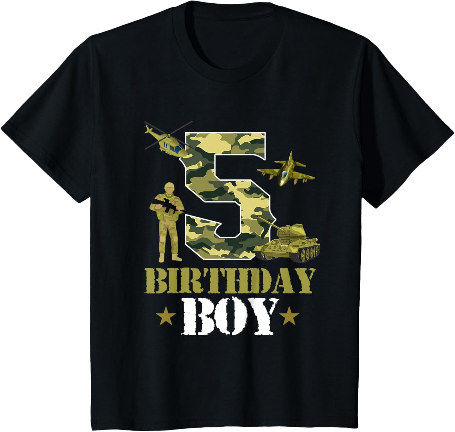 Kids 5Th Birthday Military Themed Camo Boys 5 Yrs Old Soldier T-Shirt