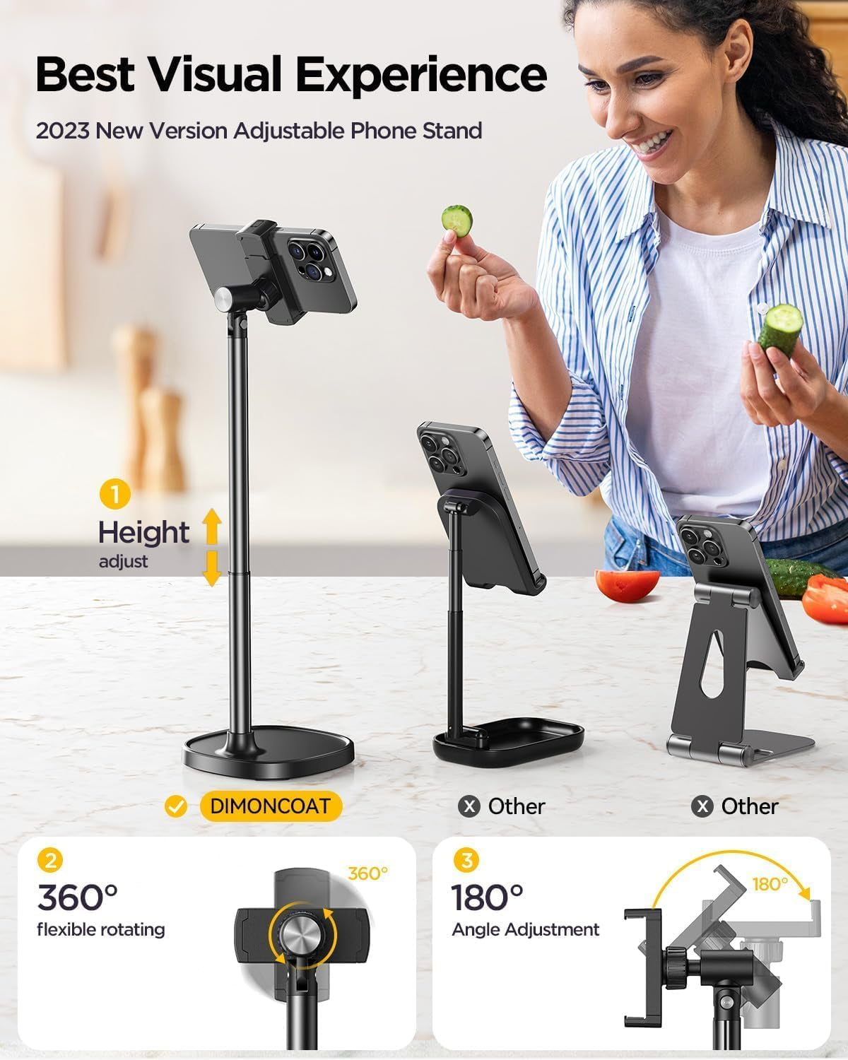 Phone Stand for Desk, Angle Height Adjustable Phone Holder for Desk, Aluminum Alloy Universal Iphone Stand Holder, Retractable Cell Phone Stand Recording Office for Iphone 16 15 Pro Max Plus