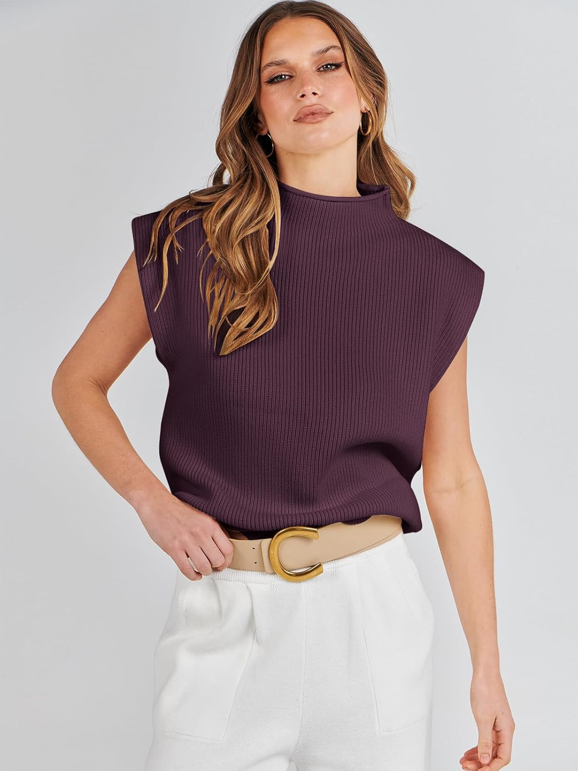 Women'S Mock Neck Sleeveless Sweater Vest Casual Cap Sleeve Knit Pullover Tank Tops 2025 Spring Summer Clothes