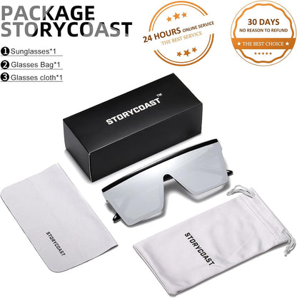 Square Sunglasses for Women Men Fashion Big Frame Flat Top Sun Glasses Mirror Lens