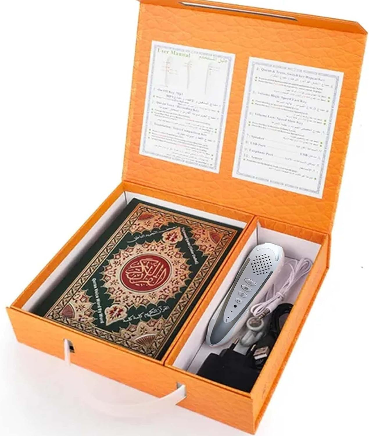 Quran Reading Pen,  16GB Electronic Reader Pen Word-By-Word Digital Rechargeable Holy Quran Recorder 25 Reciters and Languages 6 Books, Ramadan Gift for Kids Adults Orange