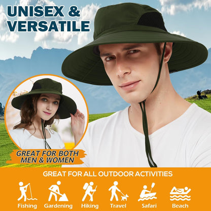 Wide Brim Sun Hat, UPF 50+ UV Protection Waterproof Packable Bucket Hat for Men & Women, Fishing Hiking Beach Garden