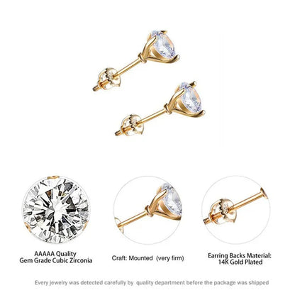 Vintage Three-Prong Martini Round Glass Stud Earrings Golden Spiral Bride Wedding Engagement Jewelry Gifts