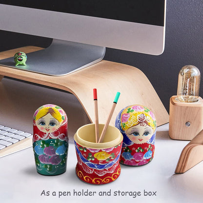 Russian Nesting Dolls Wood Matryoshka Stacking Set of 7 Handmade Toys for Children Kids Adults Easter Mother'S Day Birthday Christmas Halloween Home Room Decoration Gift