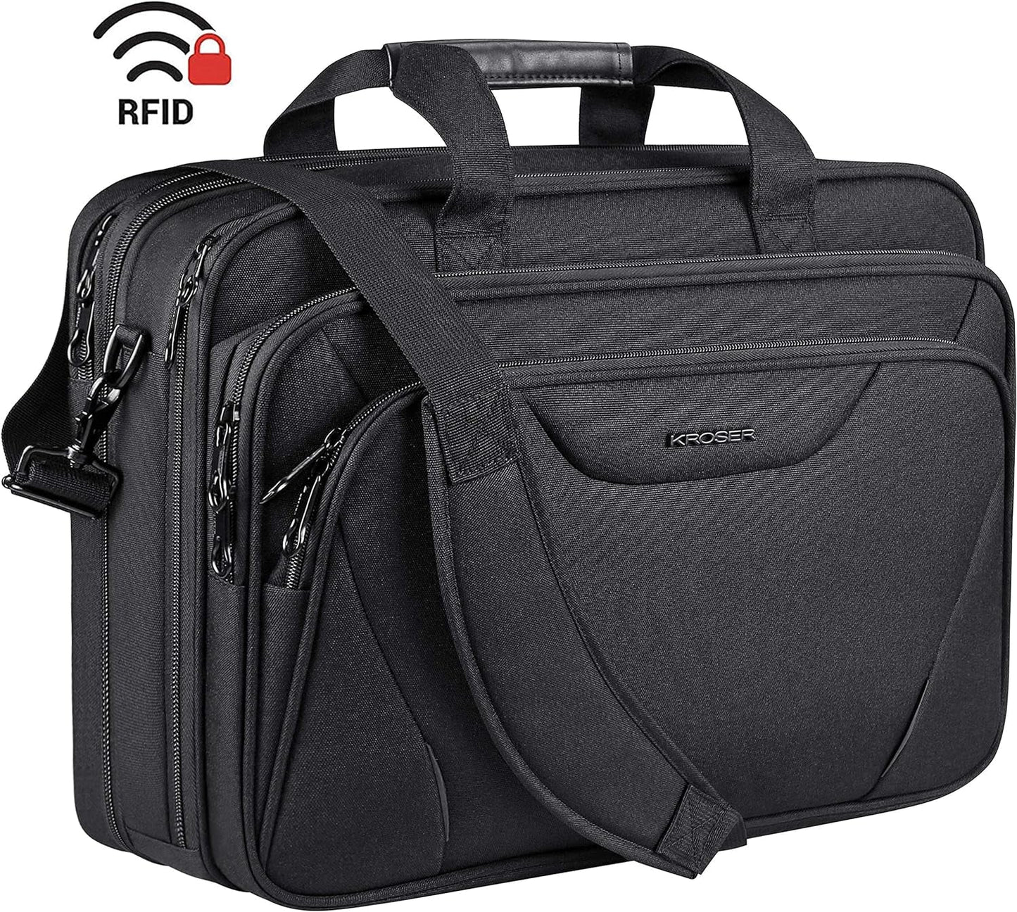 Laptop Bag Premium Laptop Briefcase Fits up to 17.3 Inch Laptop Expandable Water-Repellent Shoulder Messenger Bag Computer Bag for Travel/Business/Men/Women-Black