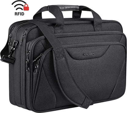 Laptop Bag Premium Laptop Briefcase Fits up to 17.3 Inch Laptop Expandable Water-Repellent Shoulder Messenger Bag Computer Bag for Travel/Business/Men/Women-Black