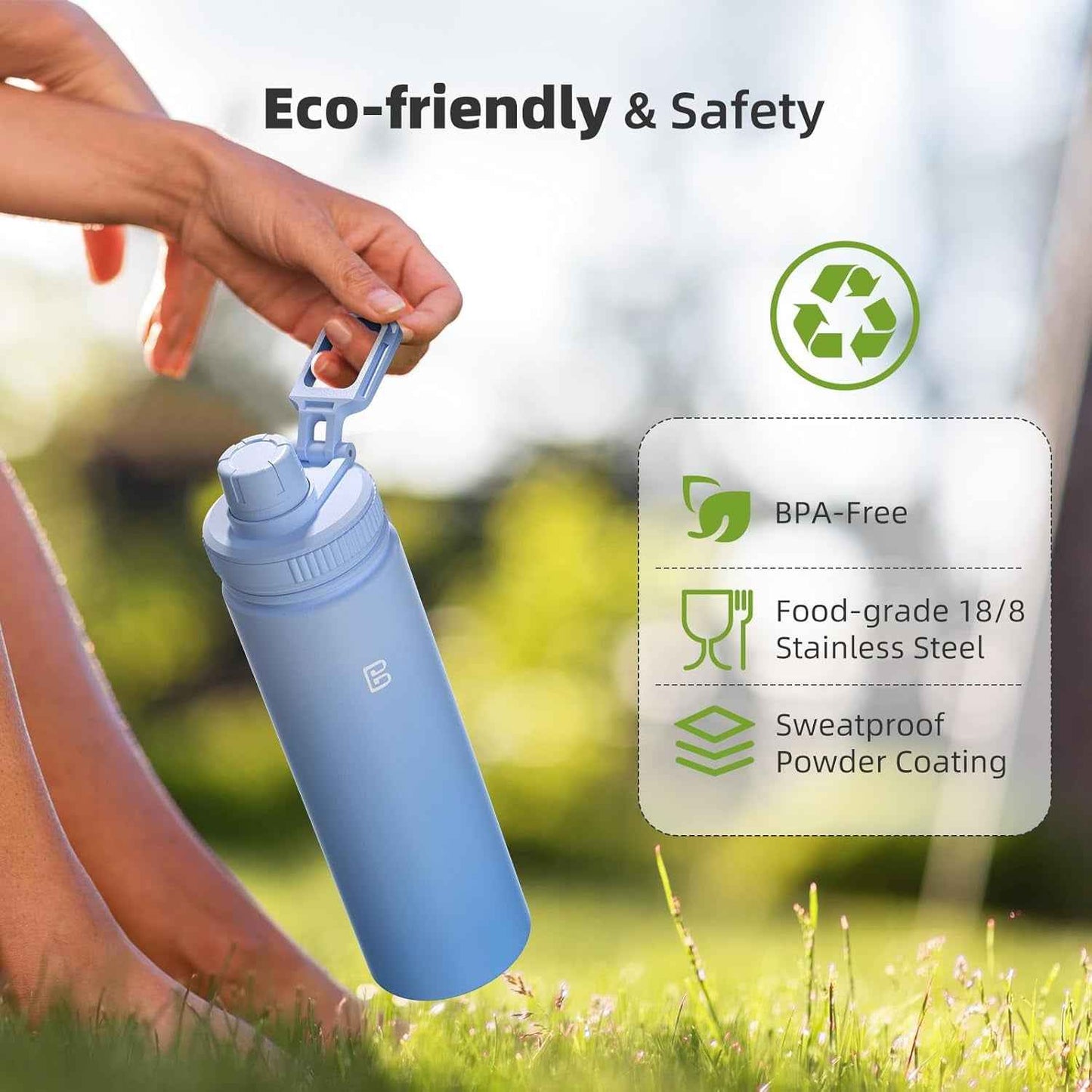 Insulated Water Bottle with Spout Lid, Reusable Stainless Steel Water Bottles with Handle, Leak Proof Sports Water Flask for Gym, Travel, Bike, Camping 22Oz