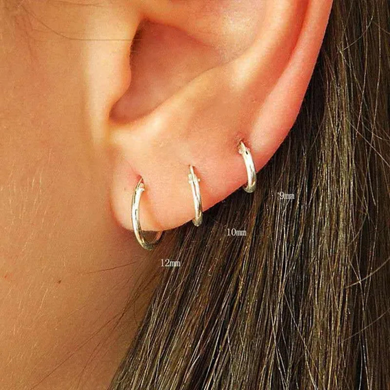 High Quality 1 Pair 8-20Mm Small Hoop Earrings Silver Color Circle Hoop Earring for Women Men Ear Rings Clip Huggie Earrings